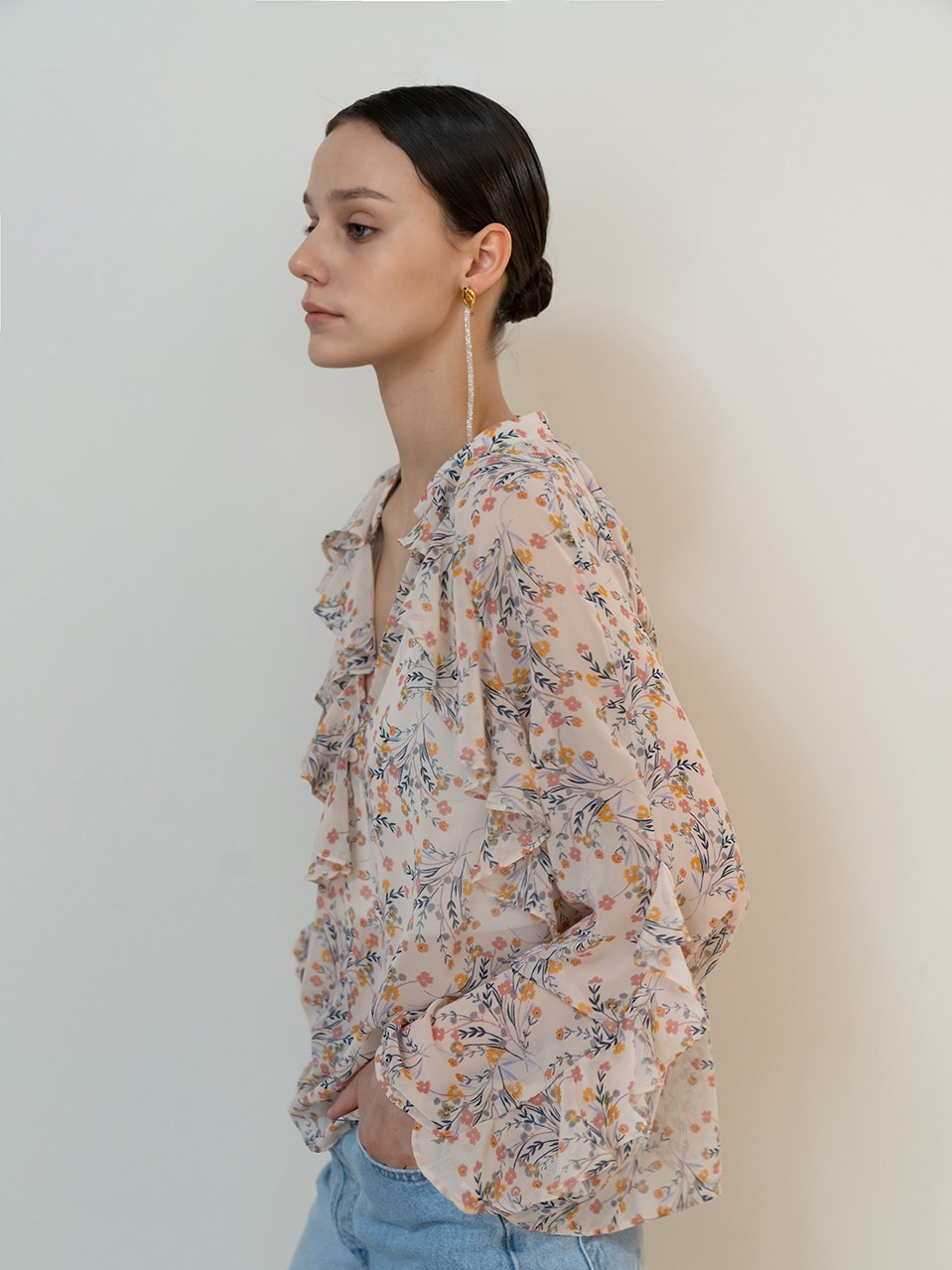 Floral Chiffon Flared Blouse — 4