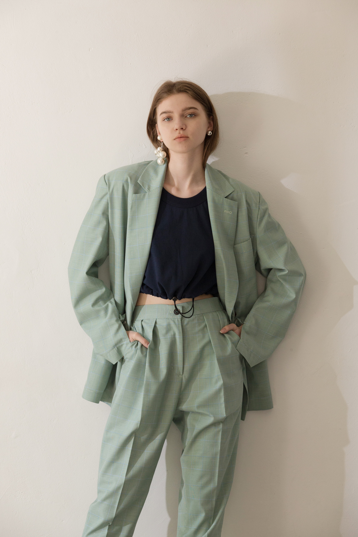 Glen-Check Slim Baggy Pants — 3