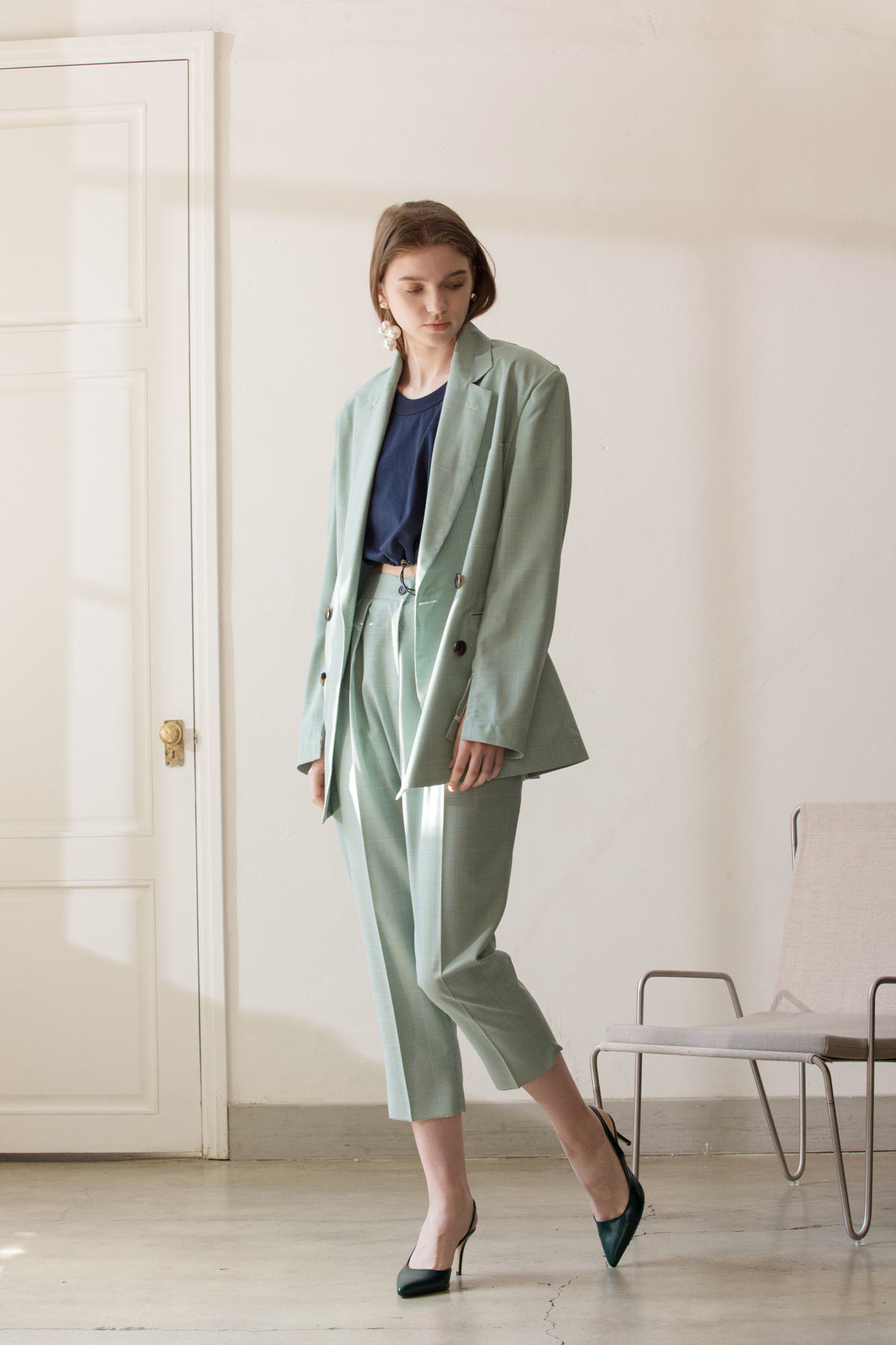 Glen-Check Slim Baggy Pants — 5
