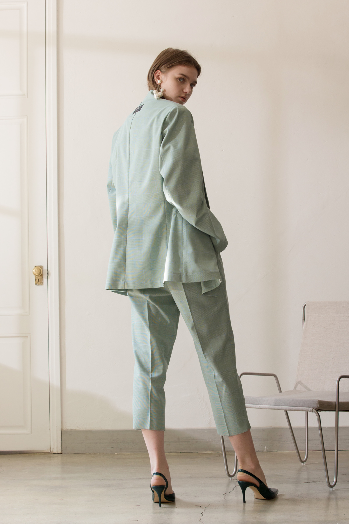Glen-Check Slim Baggy Pants — 6