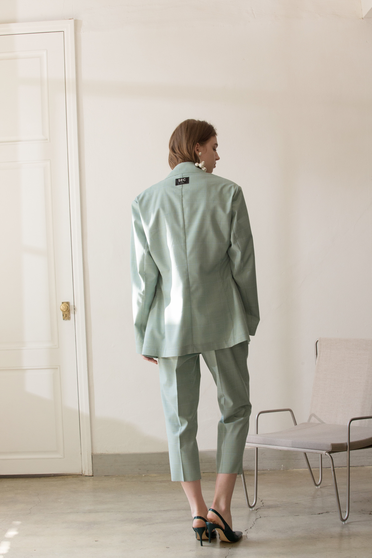Glen-Check Slim Baggy Pants — 7
