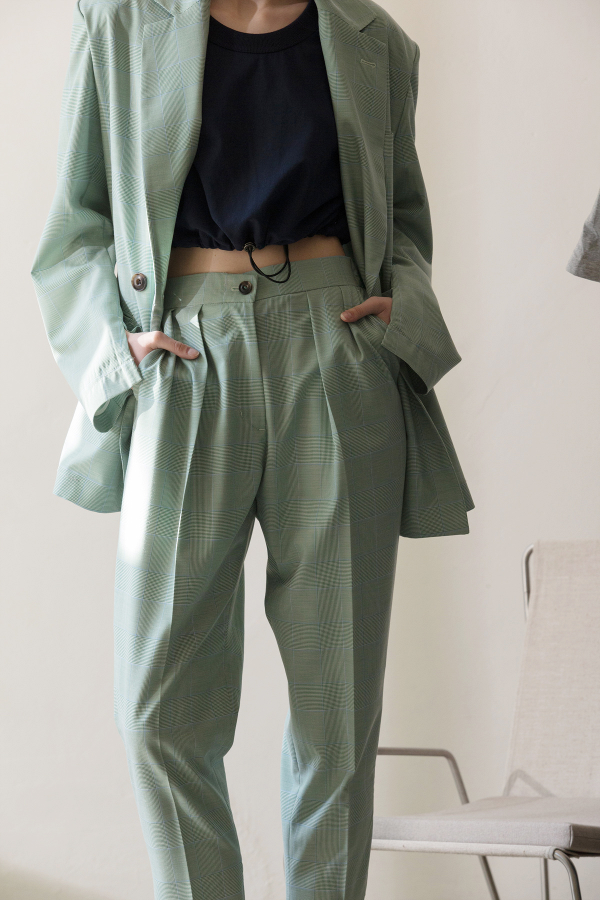 Glen-Check Slim Baggy Pants — 9