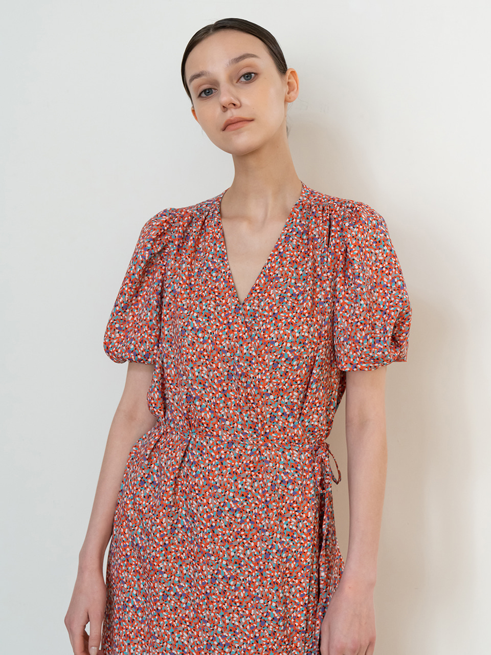 Puff-Sleeve Wrap Maxi Dress