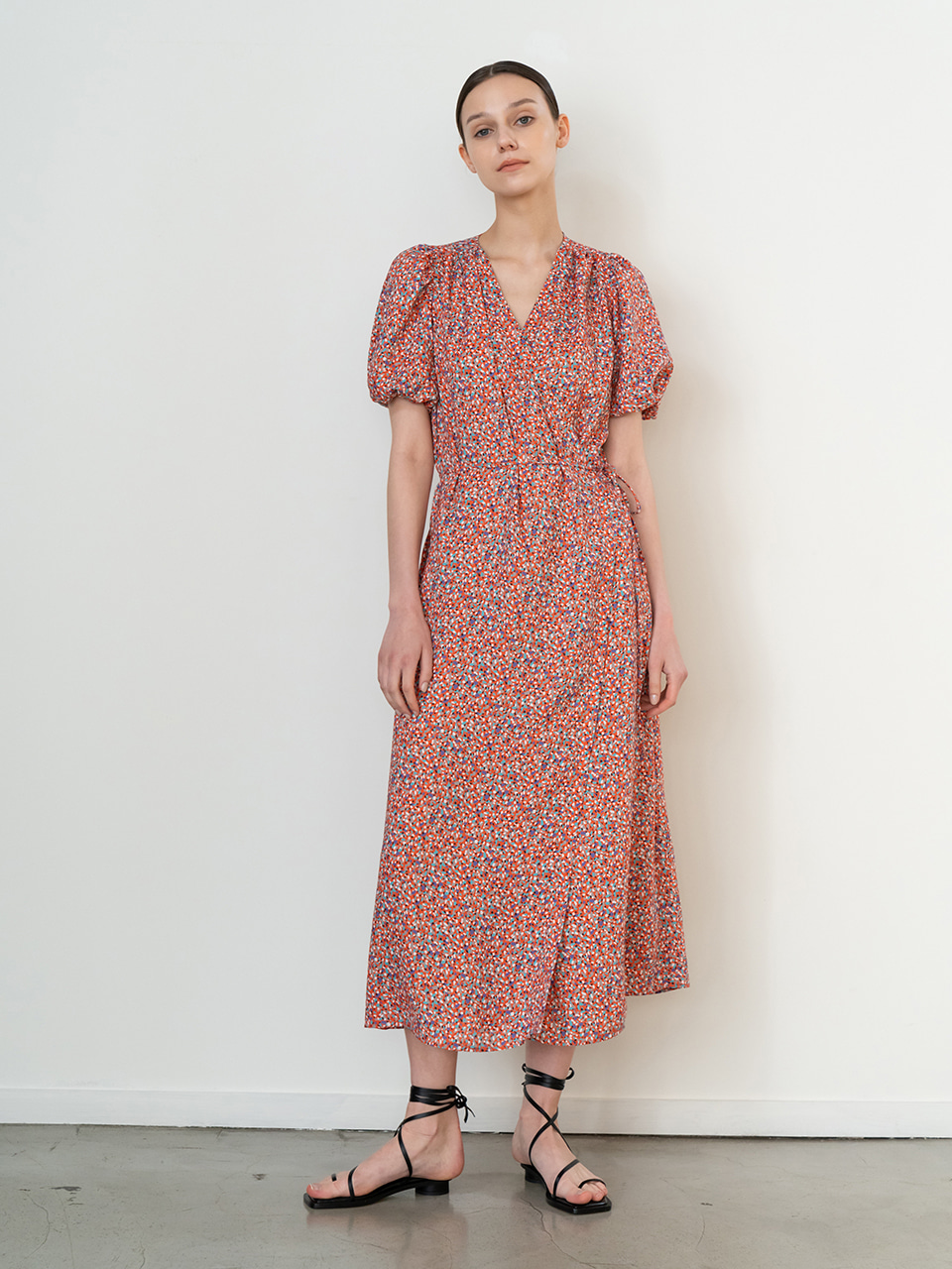 Puff-Sleeve Wrap Maxi Dress