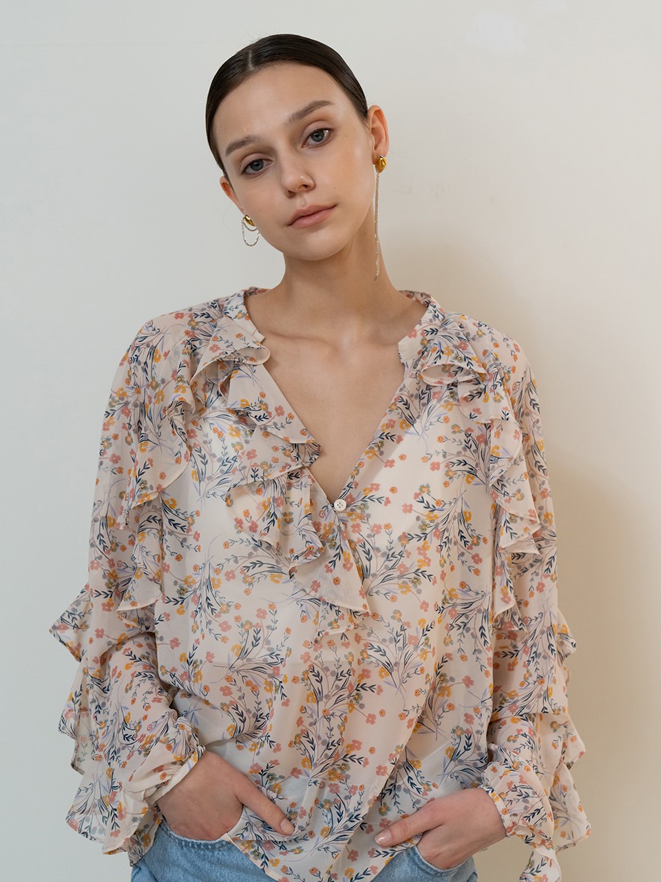Floral Chiffon Flared Blouse