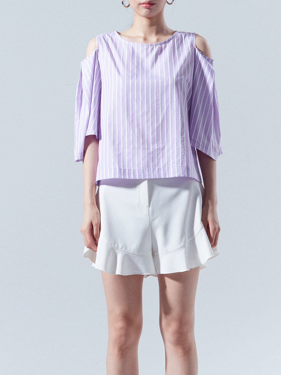 Cold-Shoulder Striped Top — Purple